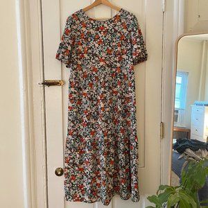 Floral Midi Dress with Open Back